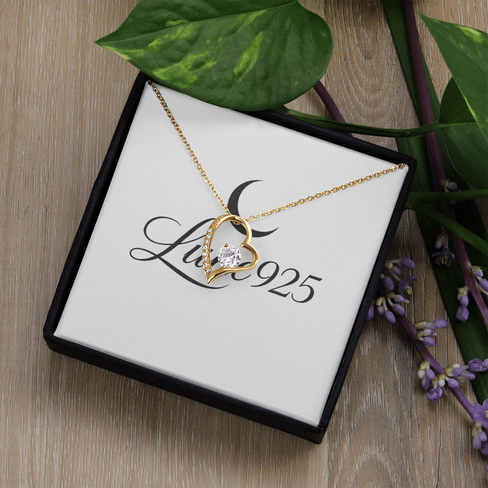 Love Forever Valentines Day Necklace Gift Charming Zircon Gemstone Gold Finish