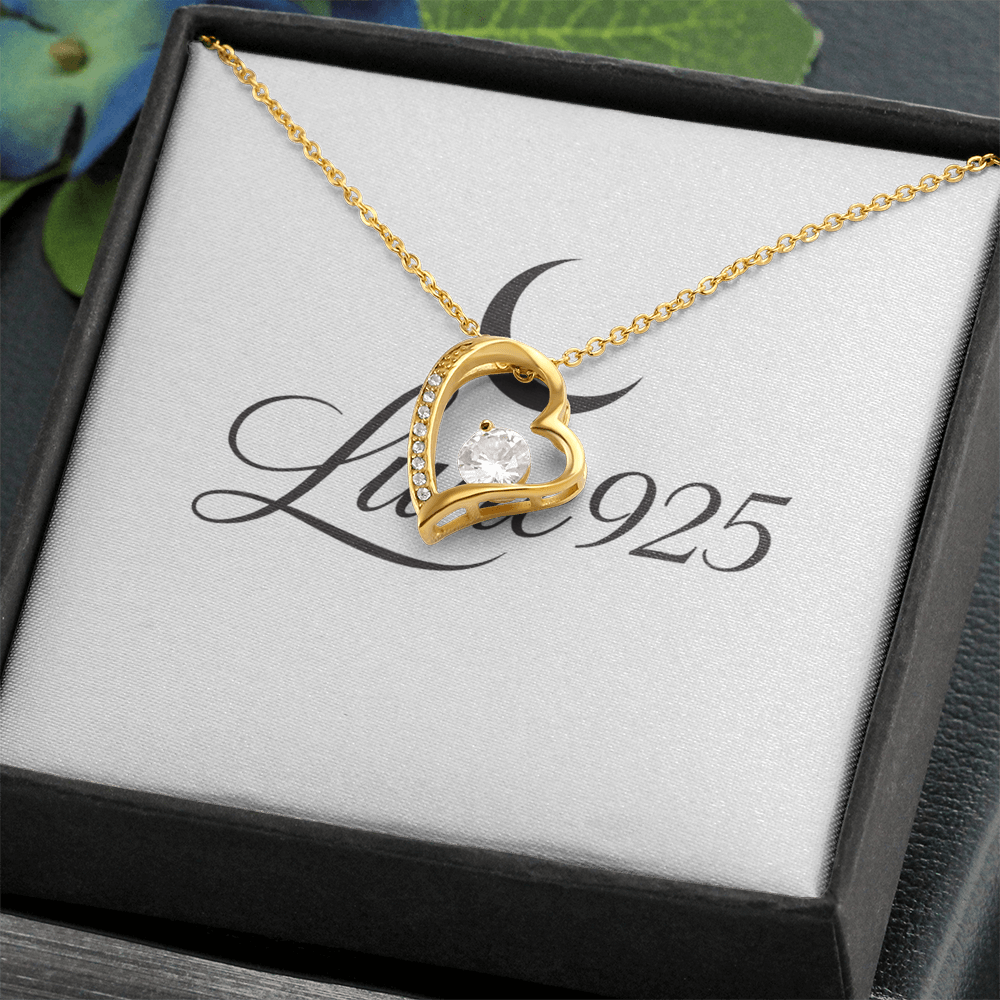 Love Forever Valentines Day Necklace Gift Charming Zircon Gemstone Gold Finish